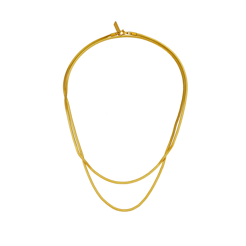 Cross-border European and American simple and individual double-layer overlapping collarbone chain stainless steel neutral style punk jewelry necklace Item Picture