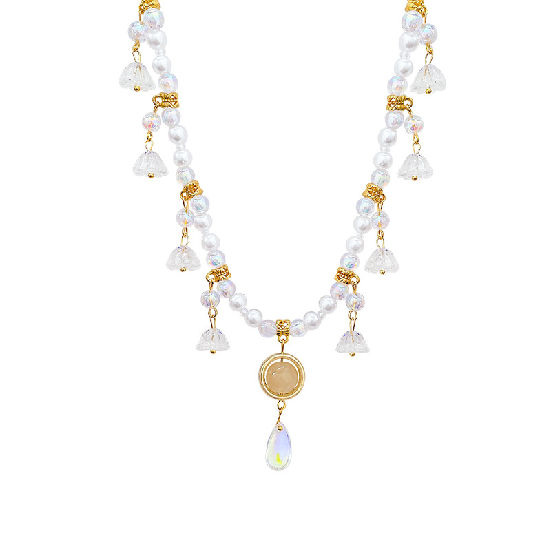Water drop pearl beaded tassel necklace for women, light luxury, niche and high-end, with a collarbone chain feel and elegant style, autumn and winter sweater chain accessory Item Picture