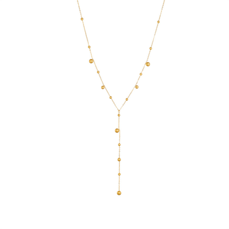 Fashionable and simple, versatile for commuting, long tassel round ball, gold bead pendant, chain, titanium steel jewelry necklace Item Picture