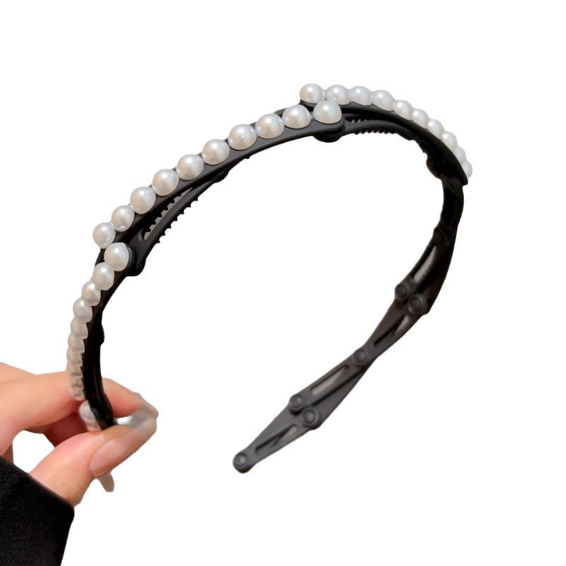 Pearl folding hairband for women 2024 New style facial cleansing headband, flowing hairpin, forehead clipping hair clip, summer headwear Item Picture