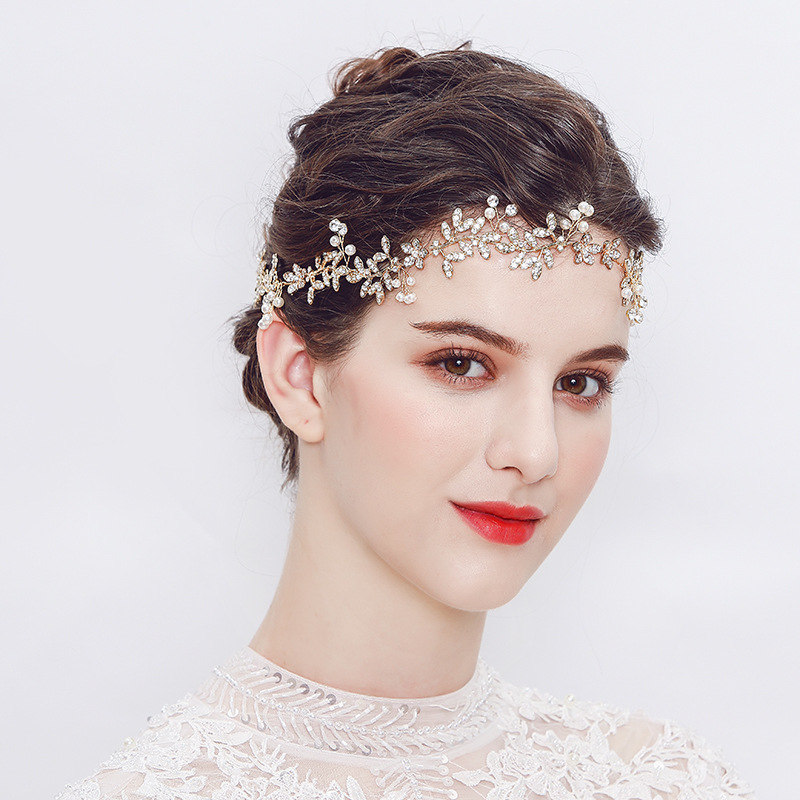 European and American high-end luxury bride headband, handcrafted pearl bride headpiece, alloy diamond-encrusted hair band, for women details Picture