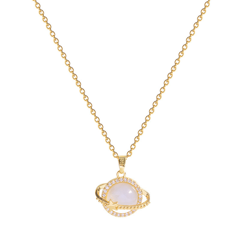 Korean high-end cat's eye stone planet pendant titanium steel necklace, female Instagram trendy fashion light luxury Internet celebrity collarbone chain neck chain Item Picture