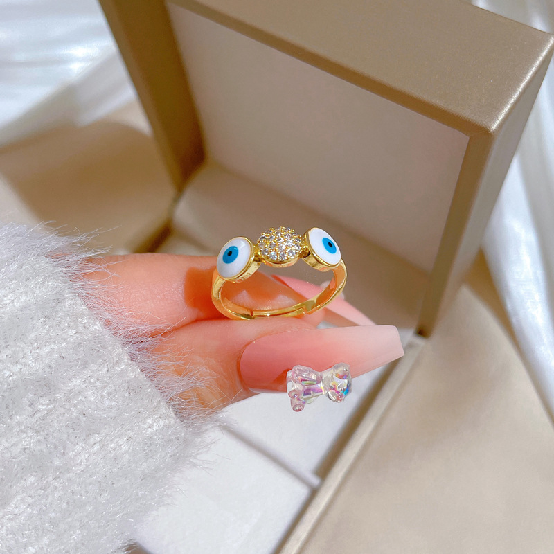 【 Real gold electroplating 】 Cute eyes zircon fashionable micro-inlaid light luxury ring index finger ring, the same style as Internet celebrities, cold style details Picture