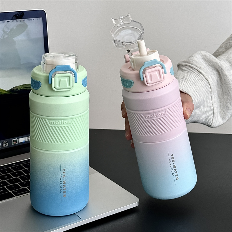 Gradient color stainless steel insulated cup, outdoor high appearance level double-drinking cycling kettle, portable hand-held water cup manufacturer wholesale details Picture