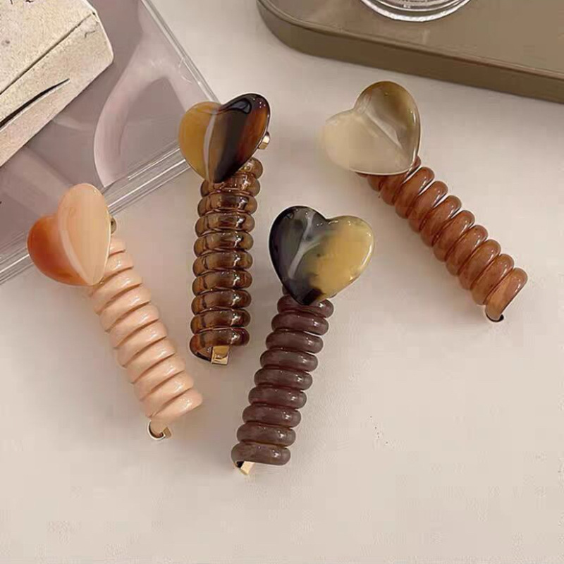 Heart-shaped Korean-style straight telephone line hair tie, ponytail hair, hair band bubble braiding, simple, elegant and durable hair cord full figure