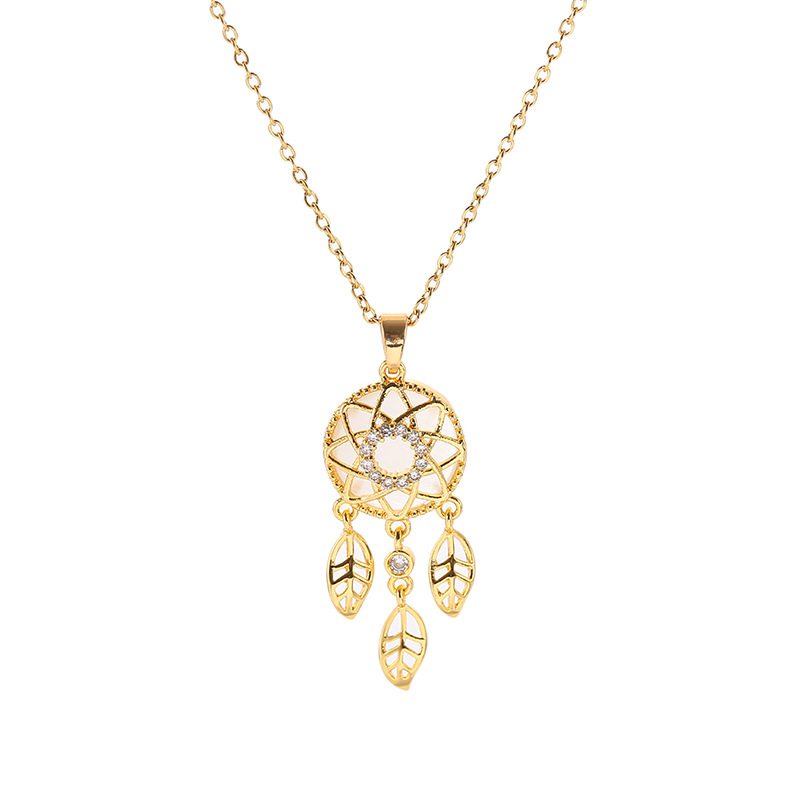 Korean style cat's eye dreamcatcher titanium steel necklace for women, simple and versatile, tassel zircon exquisite design collarbone chain Item Picture