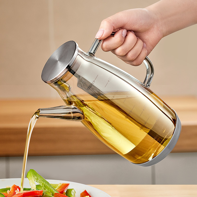 Kitchen high borosilicate glass oil flasks, household leak-proof bottles, soy sauce bottles, vinegar flasks, large and small seasoning oil cans details Picture
