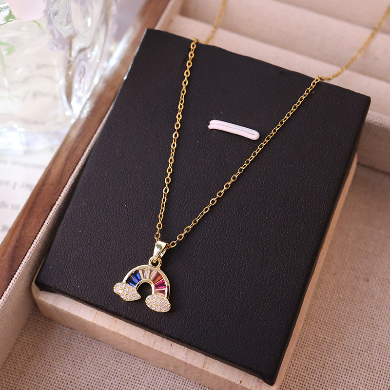 A genuine gold electroplated colored zircon rainbow necklace for women, a light luxury titanium steel collarbone chain, a high-end and versatile accessory Application Scenario