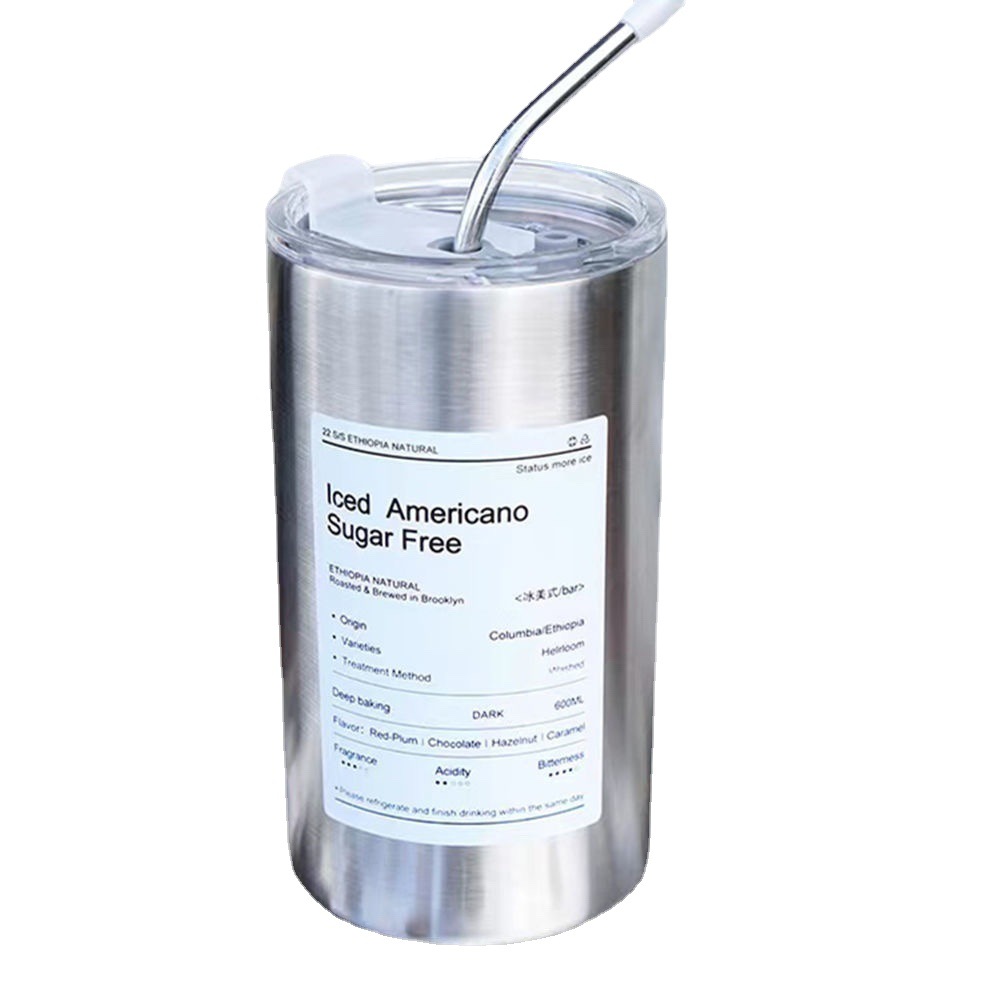 Niche coffee cup, stainless steel fashionable and trendy straw cup, portable office simple, high appearance level cross-border insulated cup Item Picture