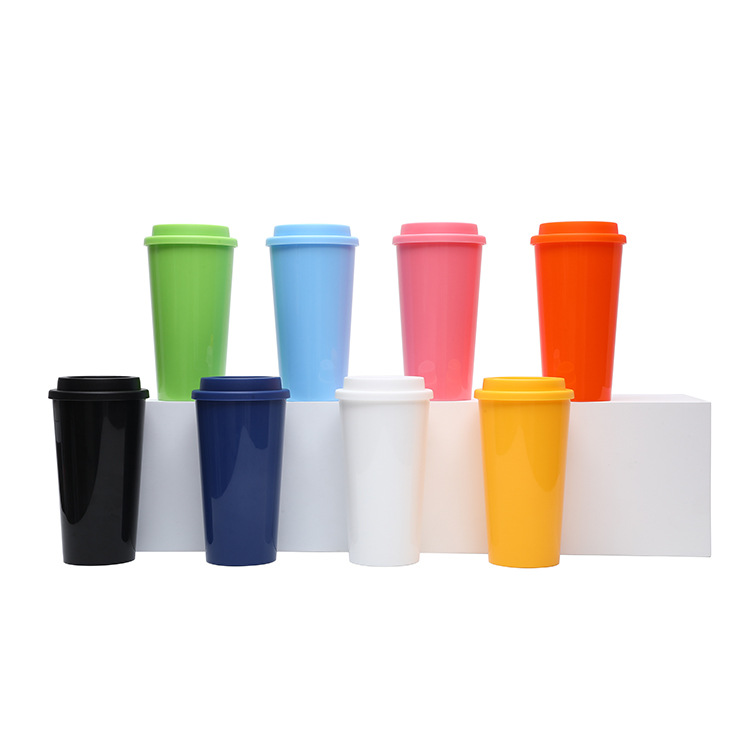 Cross-border Amazon factory direct supply double-layer plastic 16oz coffee cups, large-capacity men's and women's Macron color direct drinking cups full figure