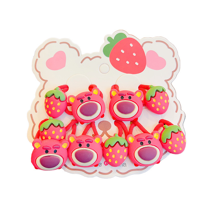 Cute cartoon rose-red bear hair tie for children and little girls, baby strawberry bear ponytail hair band Item Picture