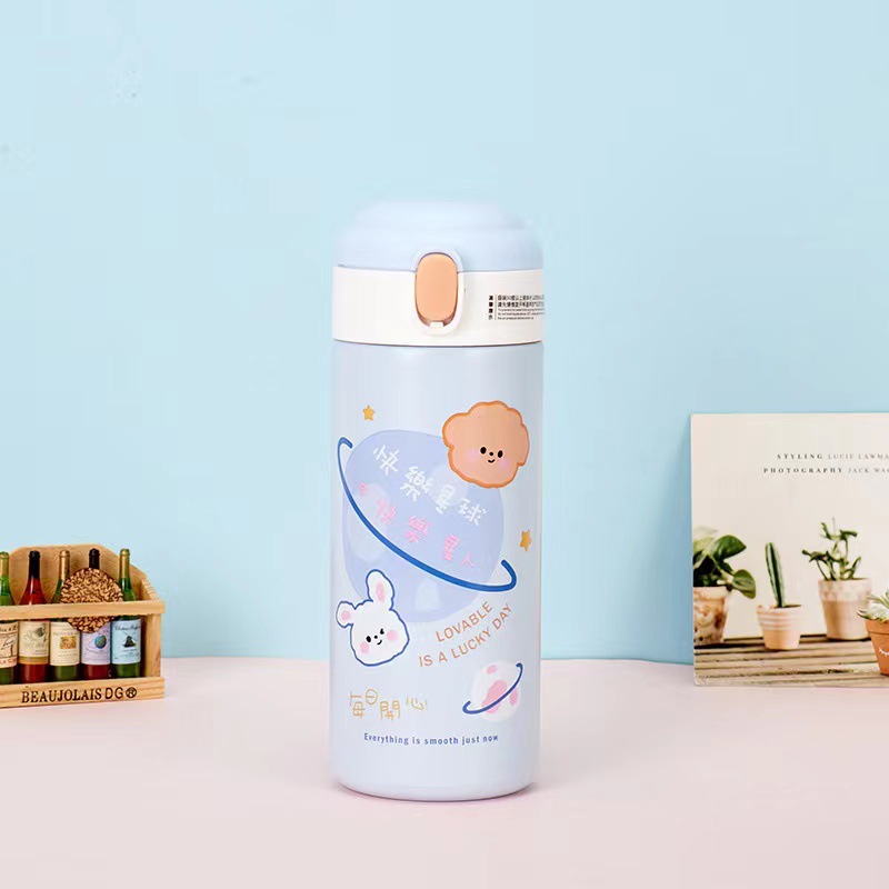 Cute bear straw cup, thermos flask, student cartoon bouncing and diving cup, ins style, girlish heart, custom-made thermos flask Application Scenario