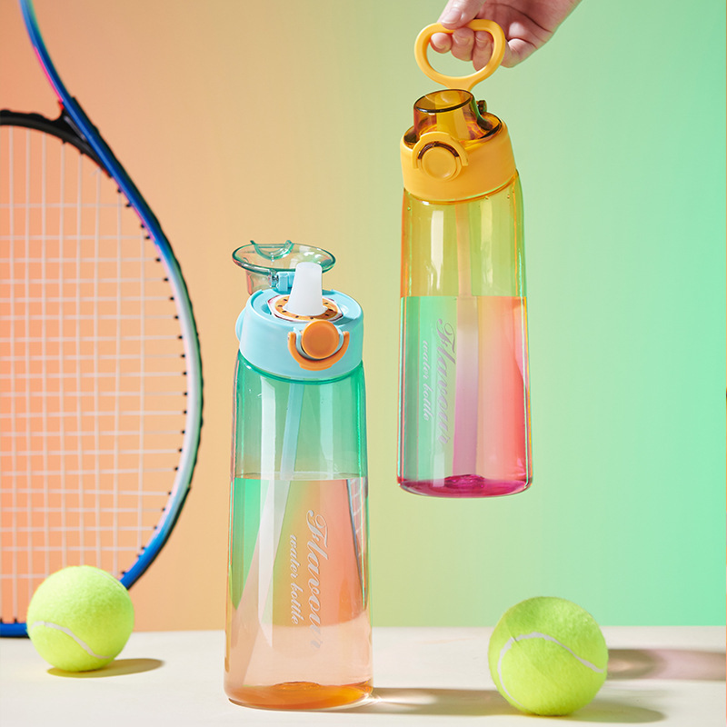 Student Fun Cup, Fruit-flavored water bottle, 0-sugar 0-calorie extract, scented straw, two-color gradient plastic water cup, student water cup details Picture
