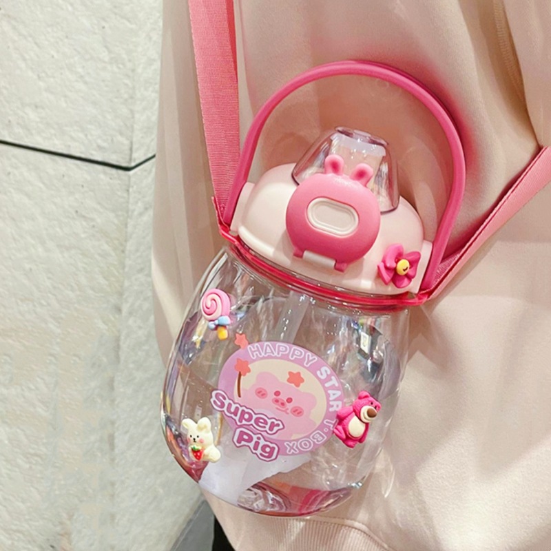 New style of plastic cup for girls with big bellies, cute rabbit, student cartoon pig, portable, high appearance level, hand-held straw cup Application Scenario
