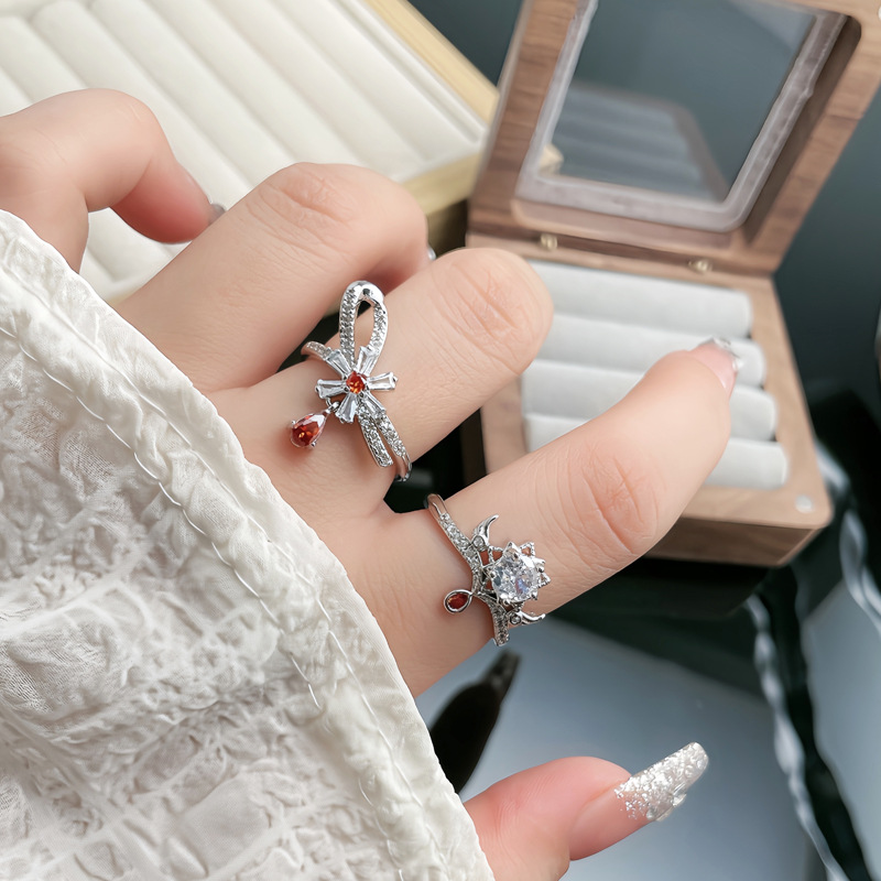 A new, niche design bow red zircon high-end ring for women, adjustable and versatile, light luxury and exquisite ring details Picture