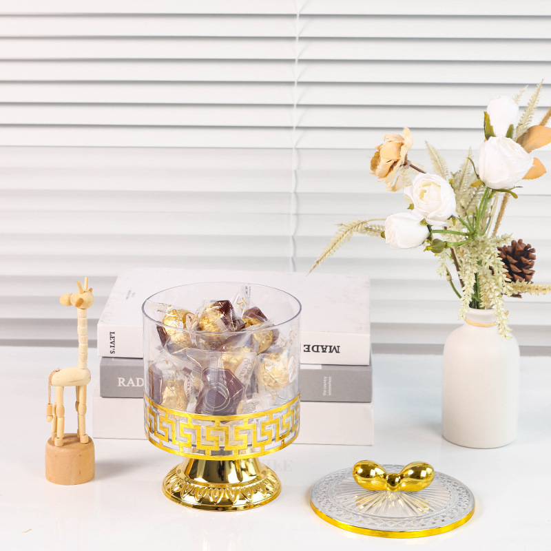 X10-6897-1A Cross-border merchant transparent European retro gold-plated candy jar, seasoning jar, nut jar, light luxury European jar, storage jar Specification image