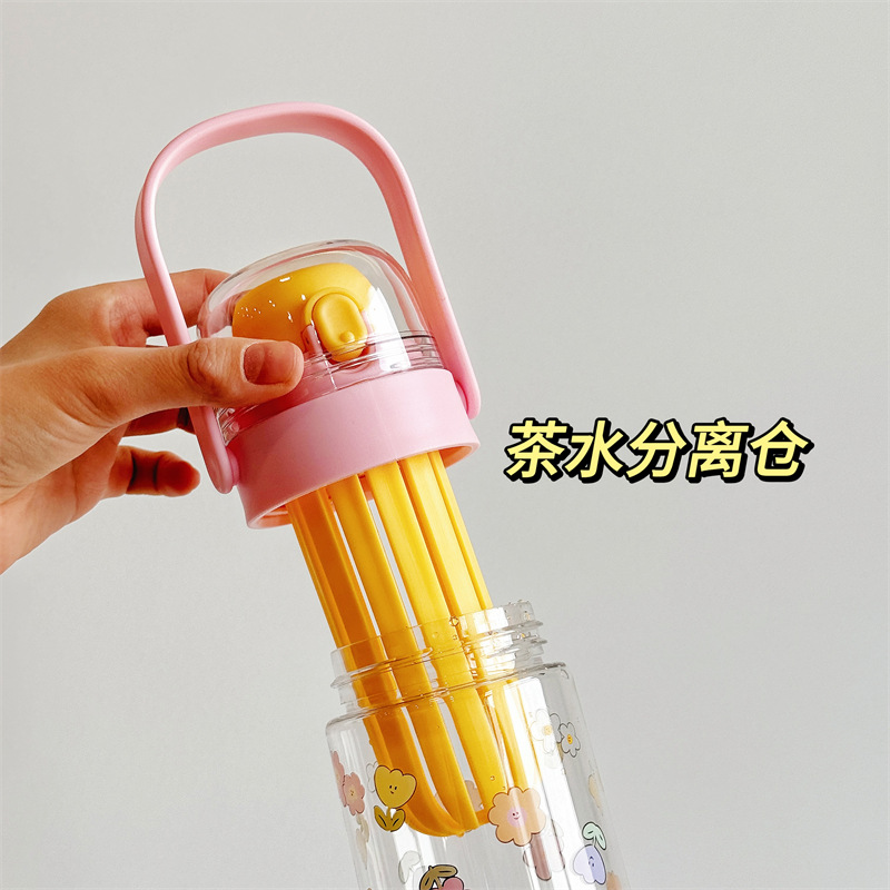 2025 New hand-held bouncing flower tea cup, student couple plastic water cup, portable tea and water separation cup for women going out Specification drawing