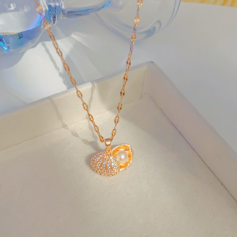 Xiaohongshu's best-selling pearl and shell necklace with zircon inlaid for women, a light luxury collarbone chain and elegant accessory Specification drawing
