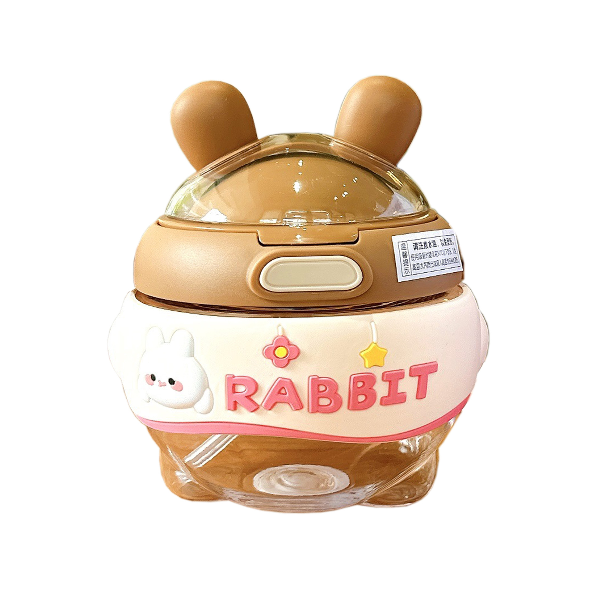 Cute round plastic cup, rabbit, high appearance level, girls' water bottle, big belly, cute children's large-capacity straw cup gift Item Picture