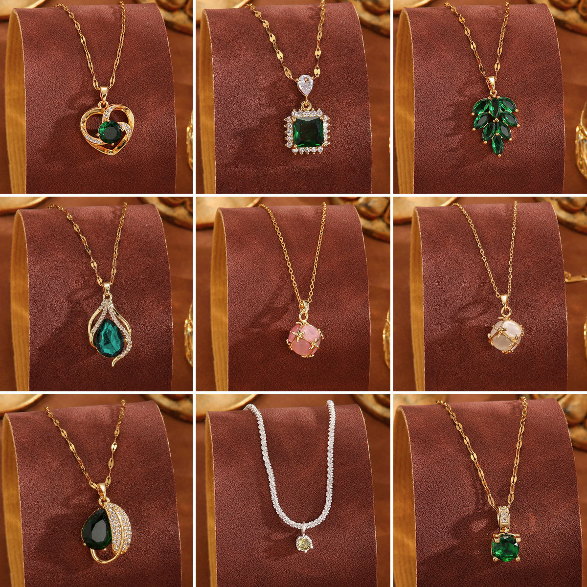 Cross-border European and American light luxury emerald zircon titanium steel necklace for women, personalized, fashionable and versatile light luxury style collarbone chain accessory full figure