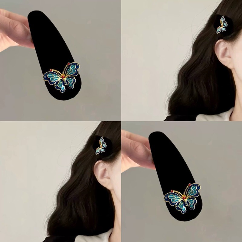 New Chinese-style retro velvet butterfly BB clip, high-end and elegant, side clip of bangs, broken hair clip headwear, women's Chinese-style hair clip details Picture