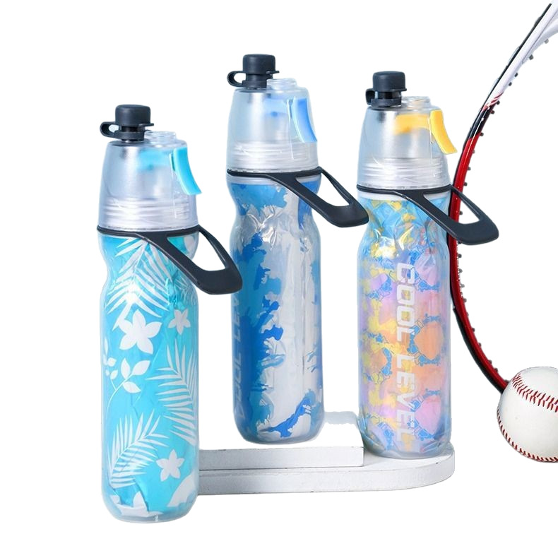 Portable ring PE popular spray cup, multi-functional outdoor sports spray water bottle, double-layer cross-border cold insulation spray water cup Item Picture
