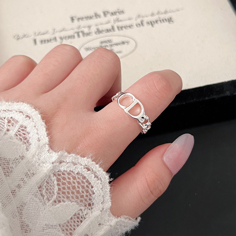CD letter opening adjustable ring for women, a niche, light luxury and high-end feel, a high-end index finger ring for women in 2025 Specification drawing