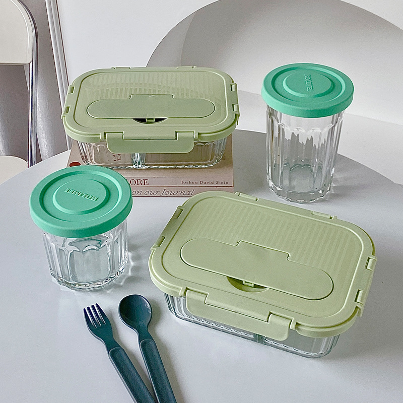Boli Mei InS-style high borosilicate glass lunch box with divider, rice bento box, fresh-keeping bowl wholesale, microwave oven with meals Application Scenario