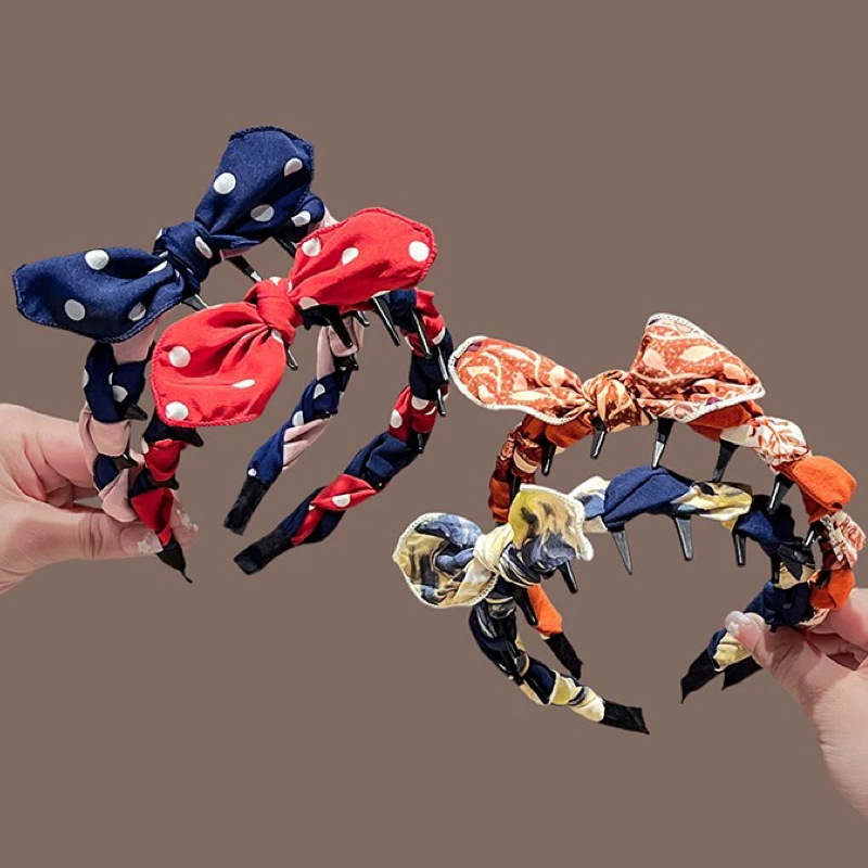 High-end polka dot bow with teeth hair band, anti-slip headband for women's high head pressure, new style hair tie and hair accessory details Picture
