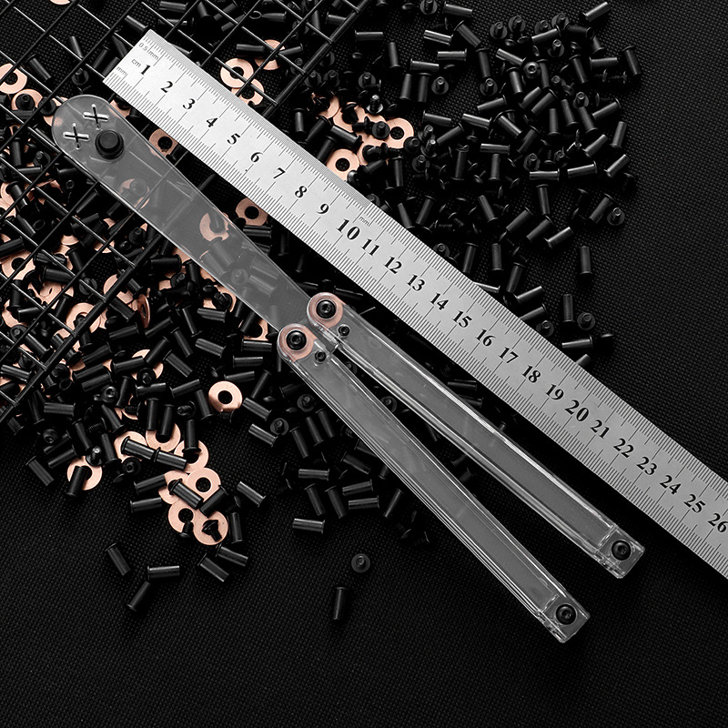 Yapi Workshop Transparent Butterfly Knife, uncut training knife, Folding knife, Swinging knife, Clown Smiling Face, Plastic pc squid Application Scenario