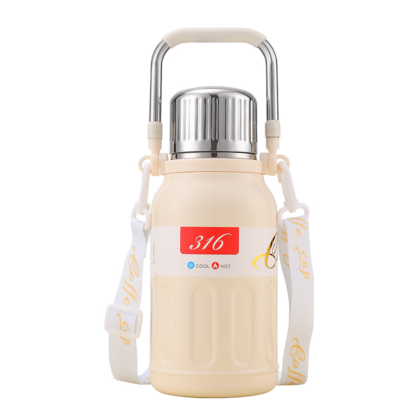 New 316 stainless steel insulated cup, simple and large-capacity, handle with strap, water bottle, outdoor sports insulated portable pot Item Picture