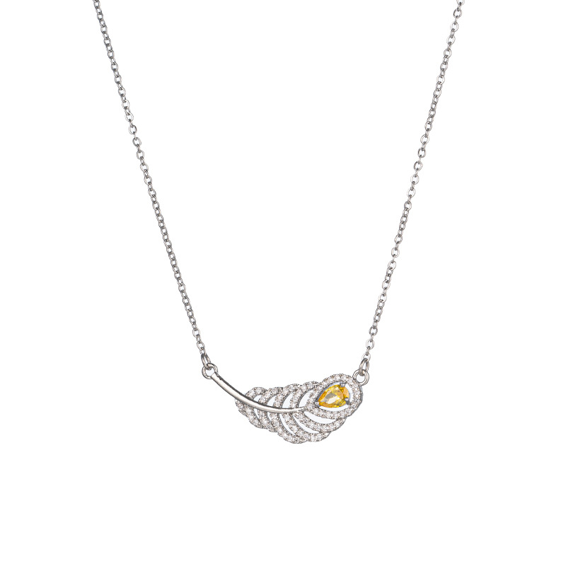Titanium steel light luxury full diamond large feather necklace, women's niche design sense, elegant collarbone chain, high-end and versatile Internet celebrity accessory Item Picture