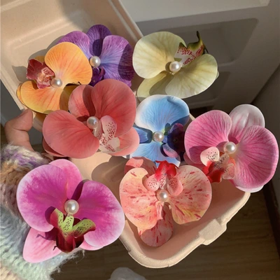 Sweet pink Phalaenopsis hairpin for women 2024 New style atmosphere photo flower duckbill hairpin Spring and Summer sweet hairpin headwear thumbnail