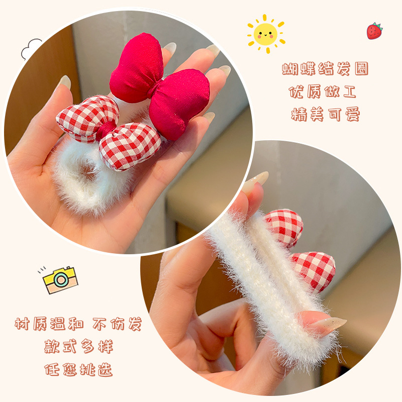 Children's hair accessories, bow hair bands, girls' autumn and winter plush hair ties, cute headwear for little girls, hair tie rubber bands Application Scenario