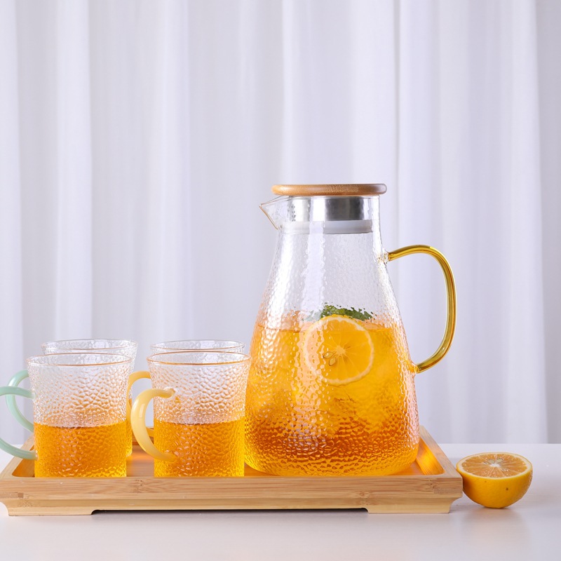 Heat-resistant snowflake kettle, glass water kettle, cold water kettle with hammer pattern, large capacity thickened cold water kettle, hammer pattern cold water kettle, cold brewing full figure