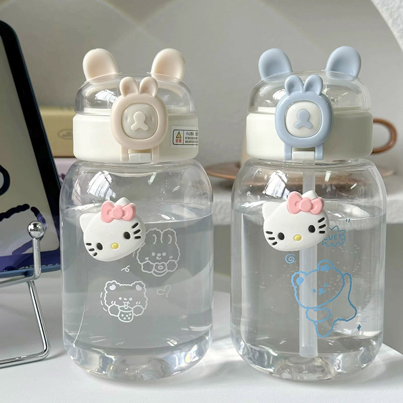New sealed water cup for girls, large-capacity ins cute 3D sticker, portable straw cup for girls, bouncing cup Application Scenario