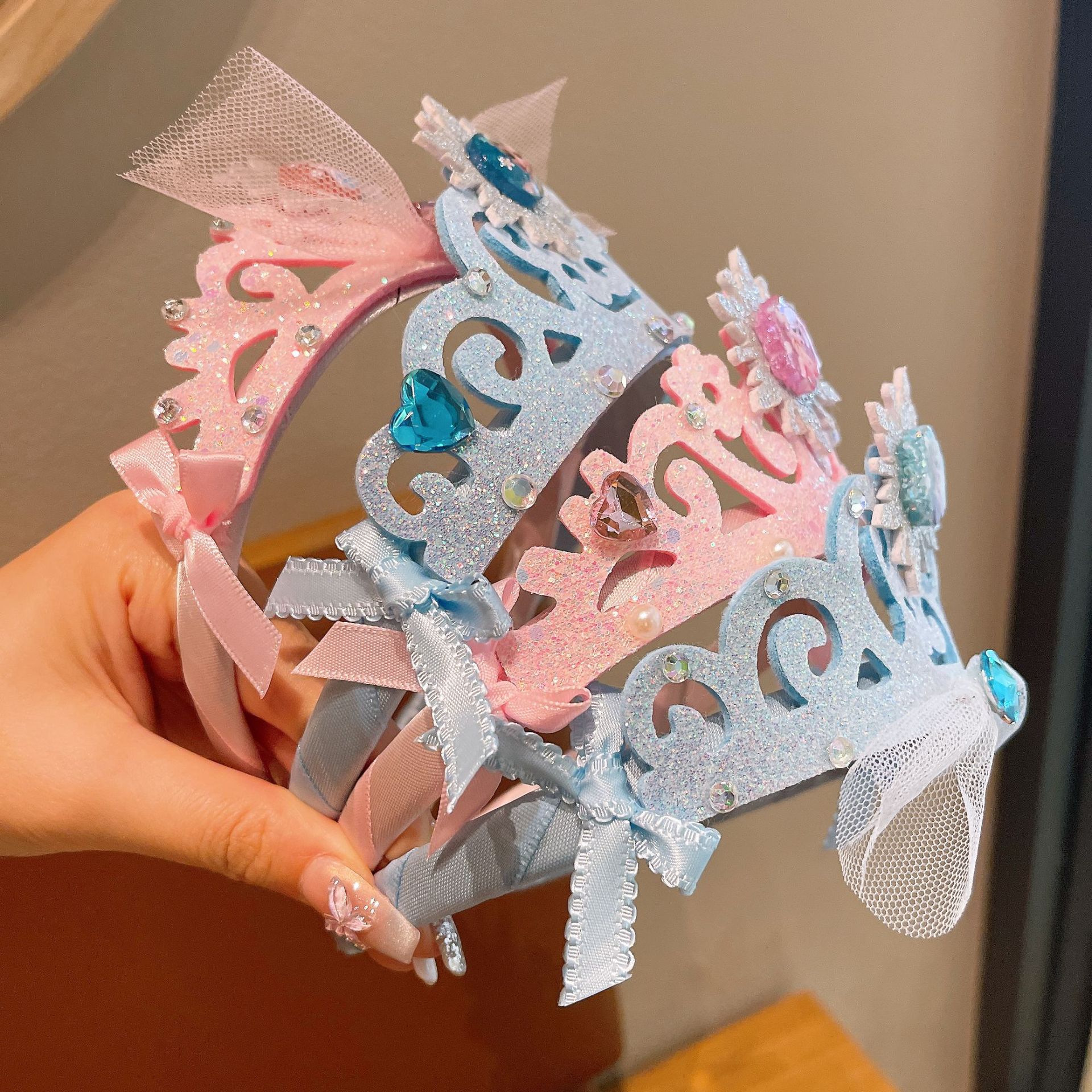 Children's headband, super fairy Elsa Princess crown headband, gauze pearl headband, Frozen little girl hair accessory Specification drawing