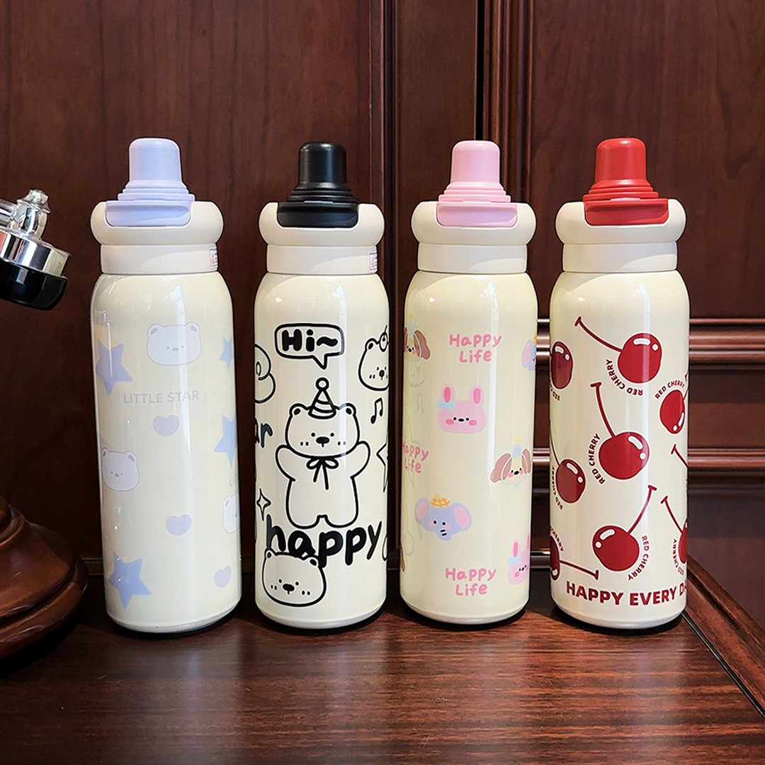 New high-appeartion-level insulated cup cartoon student double-drinking straw cup portable and cute 316 stainless steel water cup as a gift details Picture