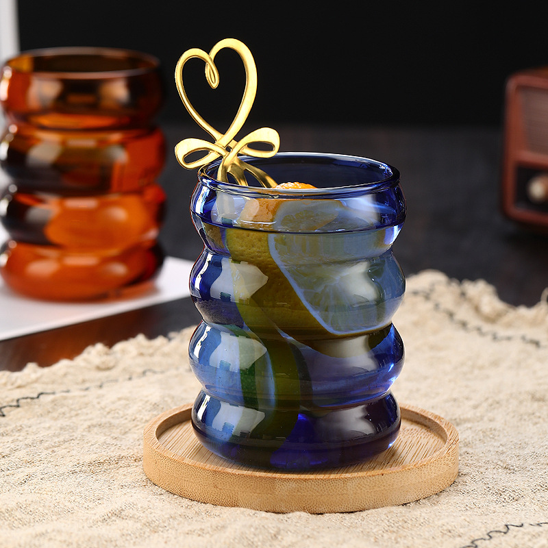 High-appearance-level corrugated milk cups as souvenirs, high-temperature resistant coffee cups, high-borosilicate internet-famous gourd glass cups Specification drawing