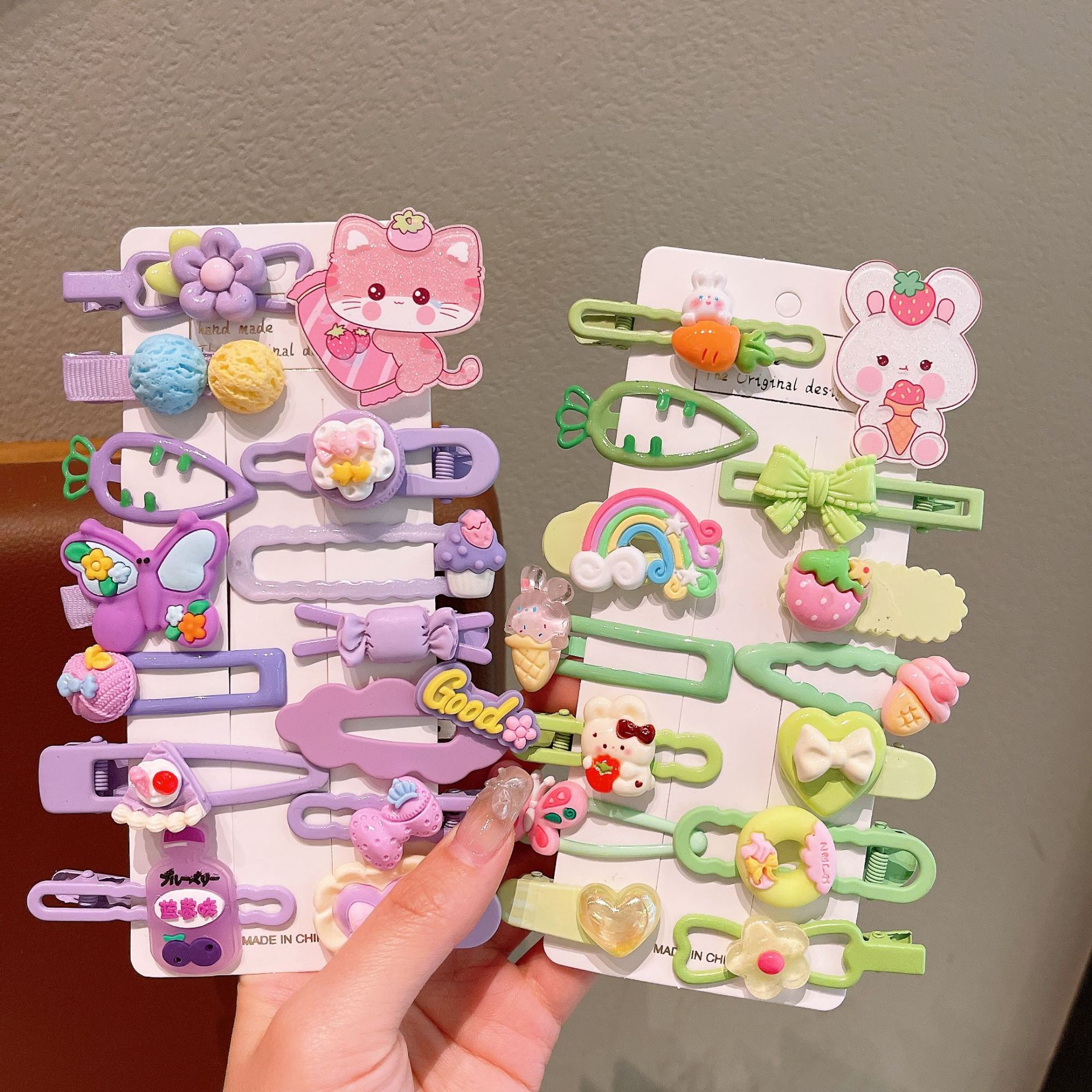14-piece set of acrylic cartoon children's duckbill clips, baby hair accessories, fringe clips and cute cartoon character hair clips Specification drawing