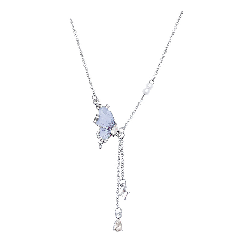 Super ethereal and exquisite butterfly tassel necklace, sweet and cool style for women, versatile and light luxury style, collarbone chain, high-end accessory necklace Item Picture