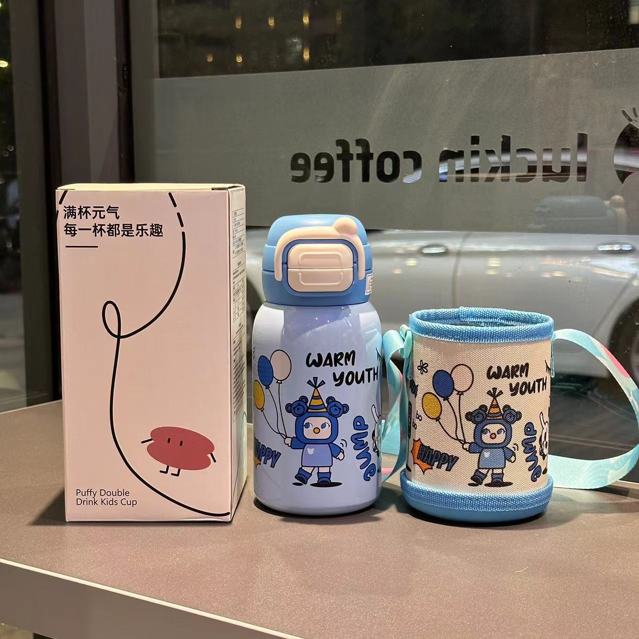 Customized 316 stainless steel insulated cup, large-capacity cartoon double-drinking straw, cute and portable large-bellied cup for students to go to school details Picture