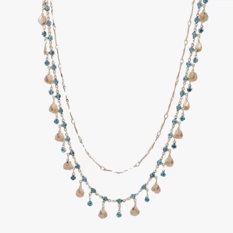 Daughter of the Sea ~ Blue Zircon and Golden Shell Necklace, versatile bracelet, niche design sense, light luxury jewelry Item Picture