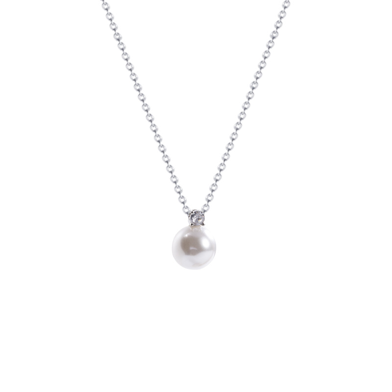 Grey pearl necklace for women, light luxury, niche and high-end, simple autumn and winter zircon pendant, collarbone chain, sweater chain accessory Item Picture