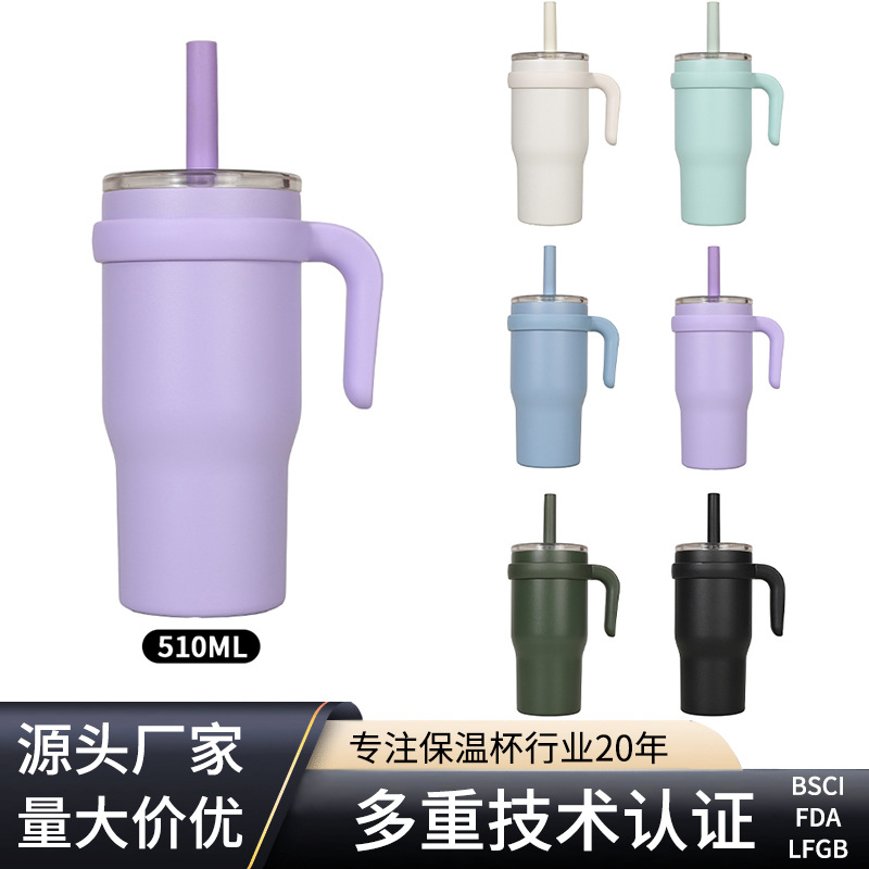 New cross-border vacuum 304 stainless steel insulated cup with handle, car children's cup with straw, water cup full figure