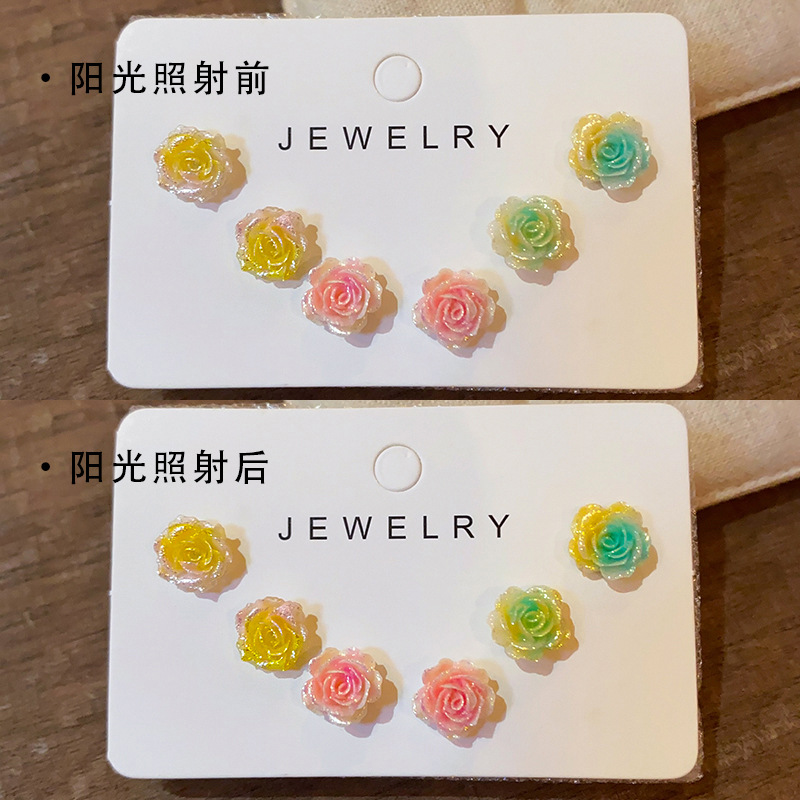 Summer fresh and light dopamine colorful flower stud earrings, women's vacation style, fashionable and versatile, elegant set earrings and earrings Specification drawing