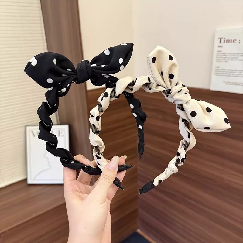Polka dot rabbit ear bow hairband for women, high-end headband, stylish and fashionable hair clip, sweet and girlish hair tie full figure