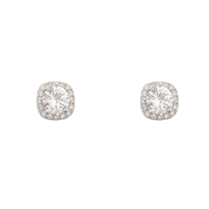 Super shiny full diamond zircon stud earrings for women on Instagram, simple and versatile geometric earrings, high-end and light luxury style earrings Item Picture