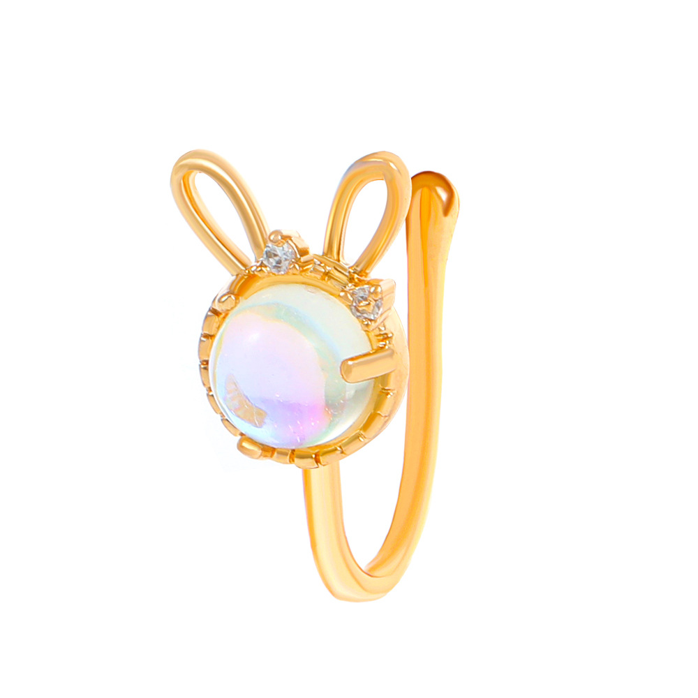 Cross-border European and American U-shaped rabbit nose clip nose nail fashion non-perforated diamond-encruted moonstone rabbit nose decoration piercing accessory Item Picture