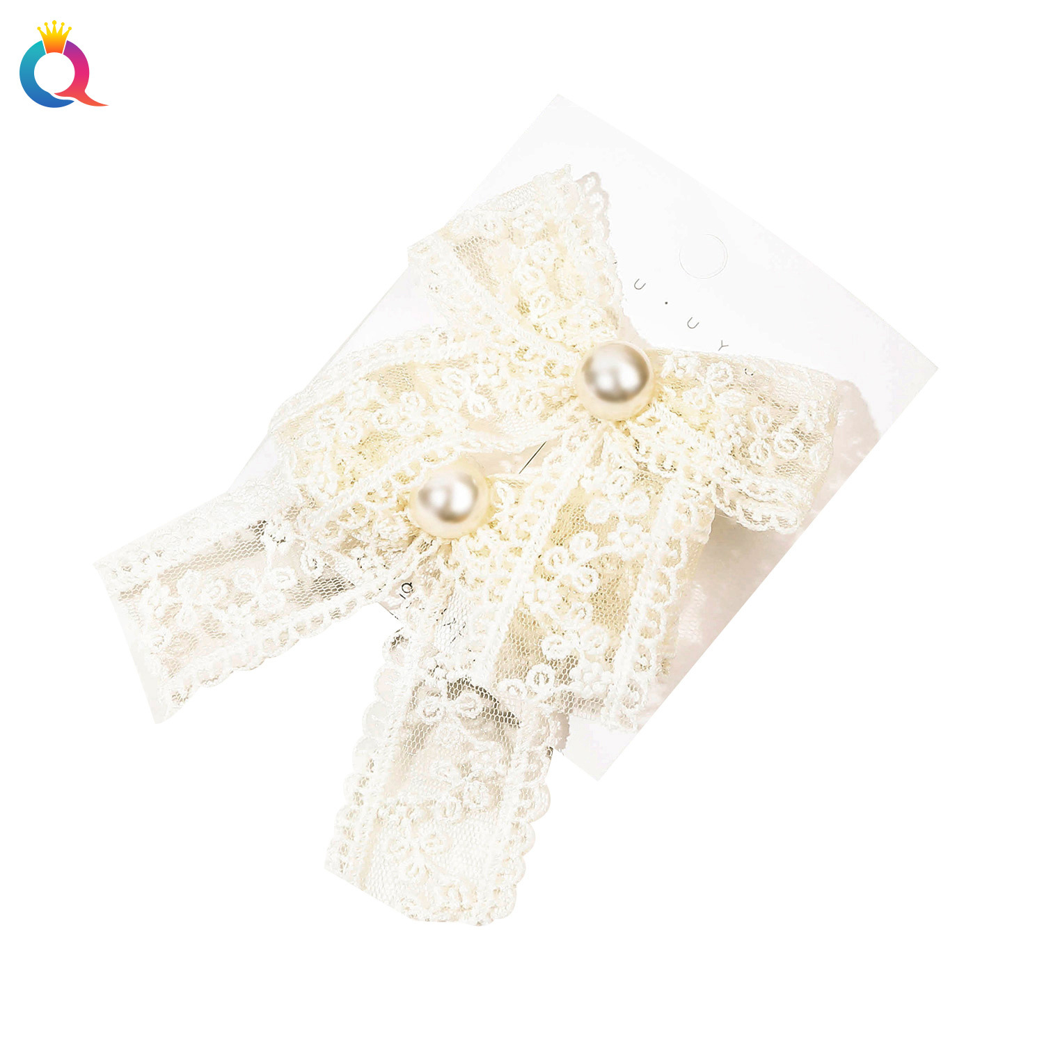 Wholesale of Qiyue lace pearl Bow clip, small fragrance style hair clip, sweet and ethereal hair rope, hair accessory and headwear Item Picture
